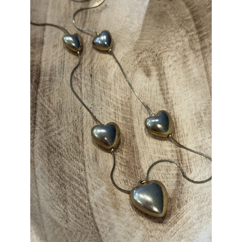 Vintage Gold Tone Bubble Heart Chain Necklace‎
